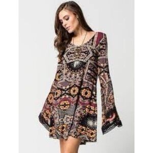 Altar'd State Aztec print dress bohemian boho long bell sleeve Small autumn mini